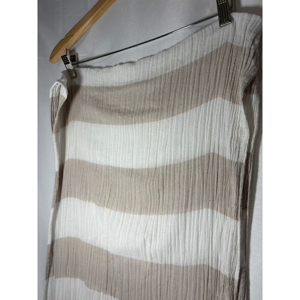 Kariban Beige White Striped Lightweight Cotton Scarf Besancon L'air Du Temps - Picture 4 of 7